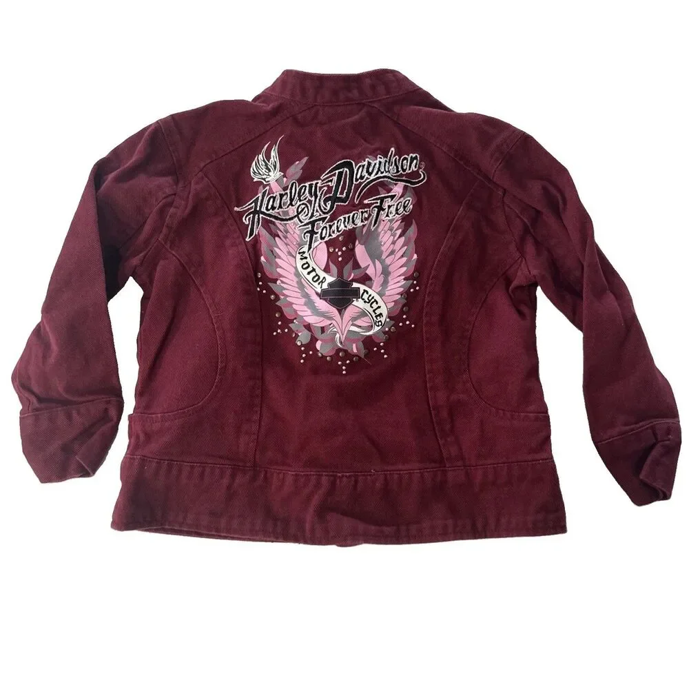 Harley Davidson Kids Girls Maroon Red Full Zip Jacket 3T